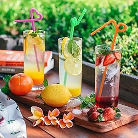 ALINK 200 PCS Flexible Plastic Drinking Straws, 10.2 Inches Extra Long Colorful Disposable Bendy Party Fancy Straws