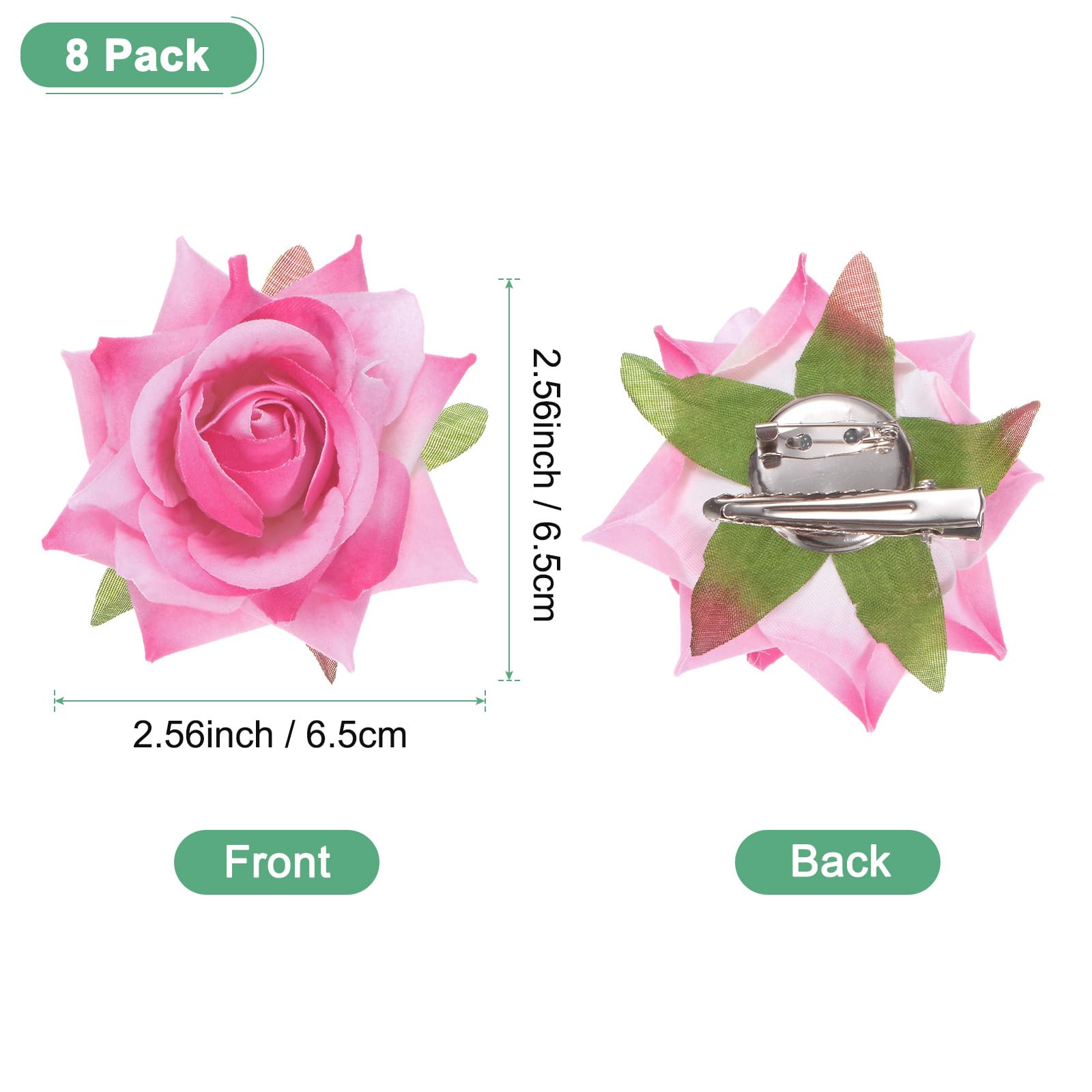 M METERXITY 8-Pack Light Pink Floral Hair Clips, 2.56 Inch Flower Hairpin Cloth Brooch for Women's Hair Accessories - Image 3