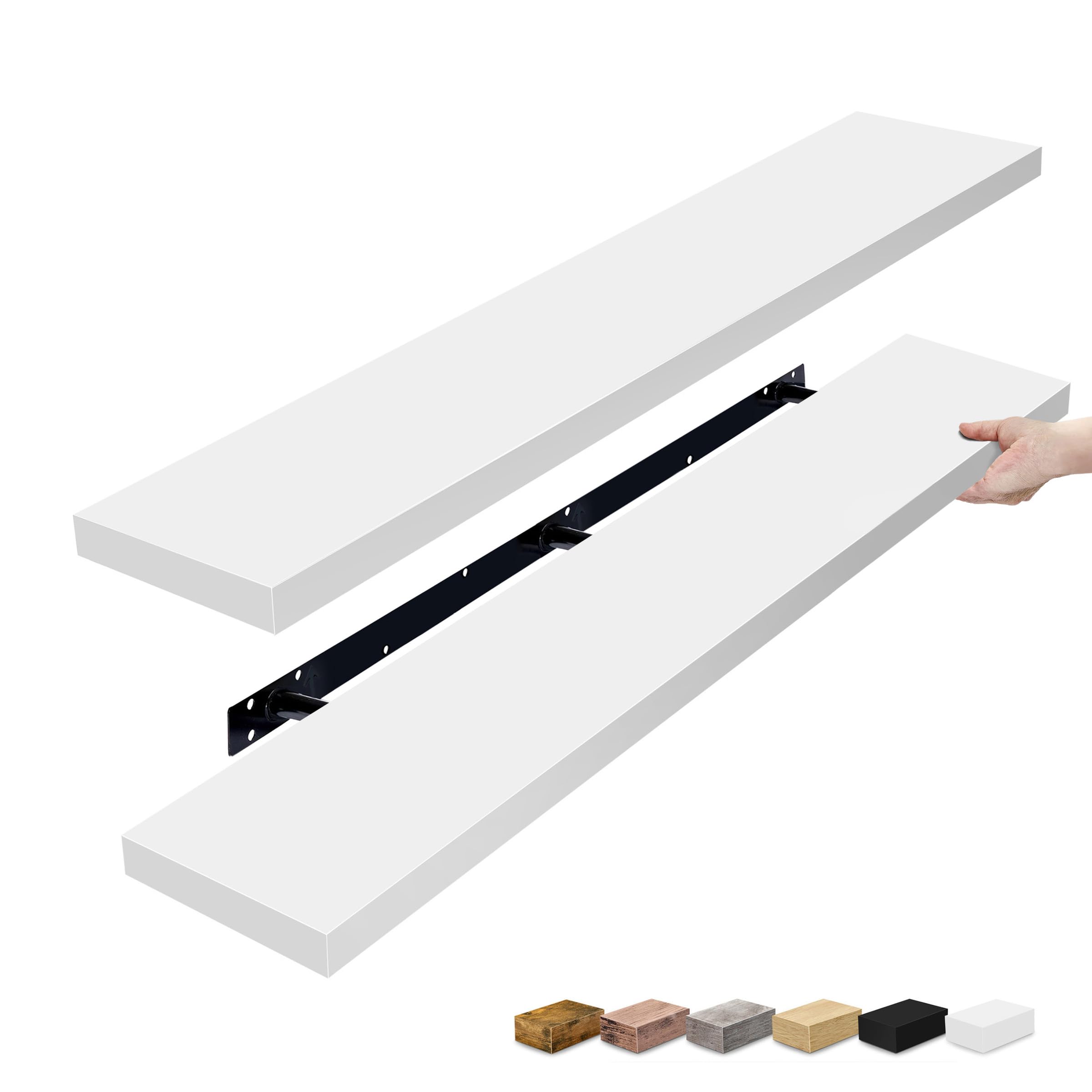 Sorbus Floating Shelves for Wall - 55 Inch Extra-Long Bathroom Shelves, Wall Decor for Bedroom, Kitchen, Living Room, Book Storage - Mounted Floating Shelf with Hidden Brackets (White, 2 Pack)
