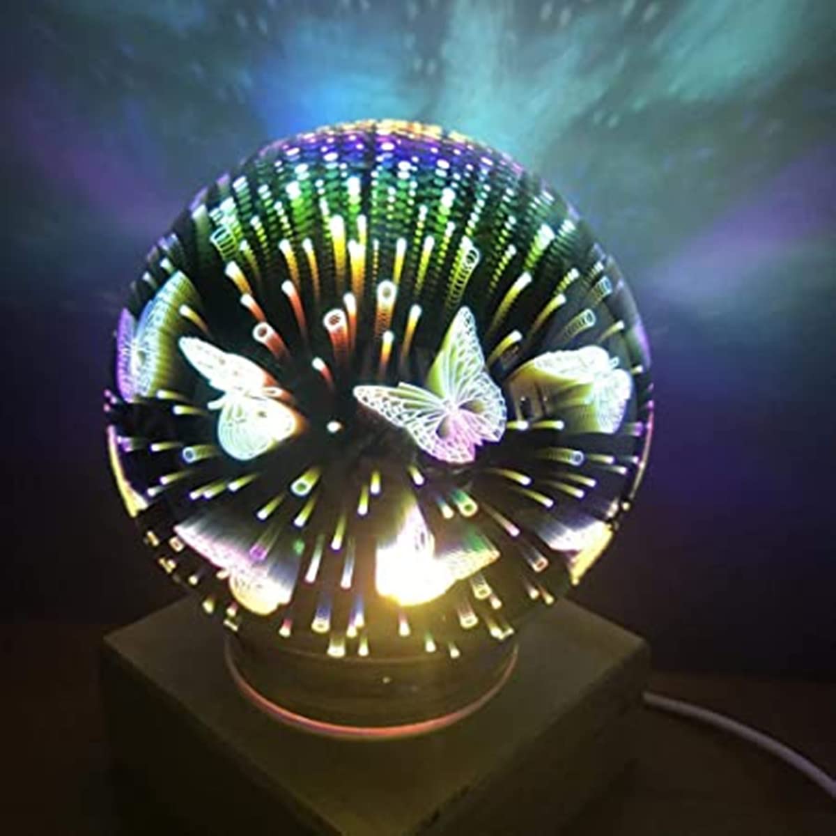 QQY Glass Ball Night Light 3D Firework Light LED Colorful Table Lamp USB Powered Glass Ball Night Light for Birthday Holiday Indoor Decoration (Butterfly)