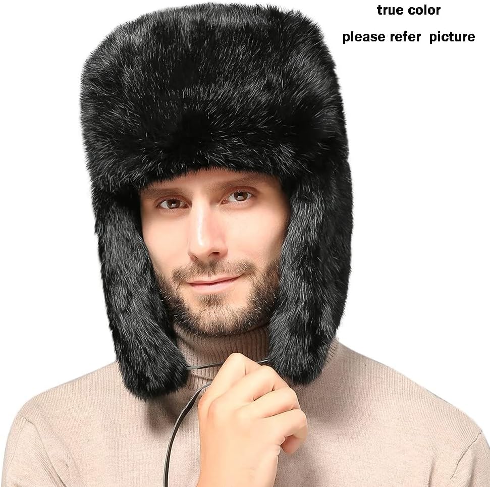 Men Winter Trapper Hat Russia Trapper Hat Eskimo Earflap Hooded Hat Windproof Skiing Beanie Women Faux Fur Hunt Ushanka