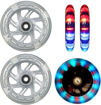 2Pcs 120mm Light Up Scooter Wheels - 2pcs Rear 80mm Light-Up Flashing 3-Wheeled kid Scooter Replacement Wheels with ABEC-9 Bearing for Kick Scooter