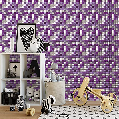 Stylish Tile Stickers Purple Mosaic Stick On Tiles Waterproof Oil Proof Peel And Stick Floor Tiles Pvc Kitchen Tile Stickers Self Adhesive Tile Decals For Living Room Bathroom Decor 10Pc(30X30Cm) #TOP2
