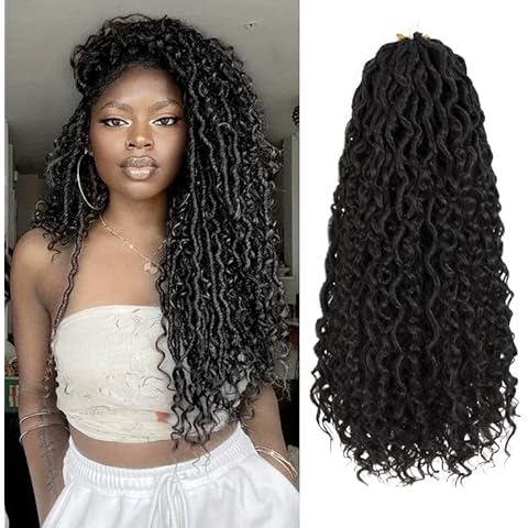 Goddess Locs Crochet Hair for Black Women - 18 Inch Curly Faux Locs Crochet Hair Pre Looped Boho Hippie Locs Synthetic Braiding Hair Extension (18Inch, 6 Packs, 1B#) Cover