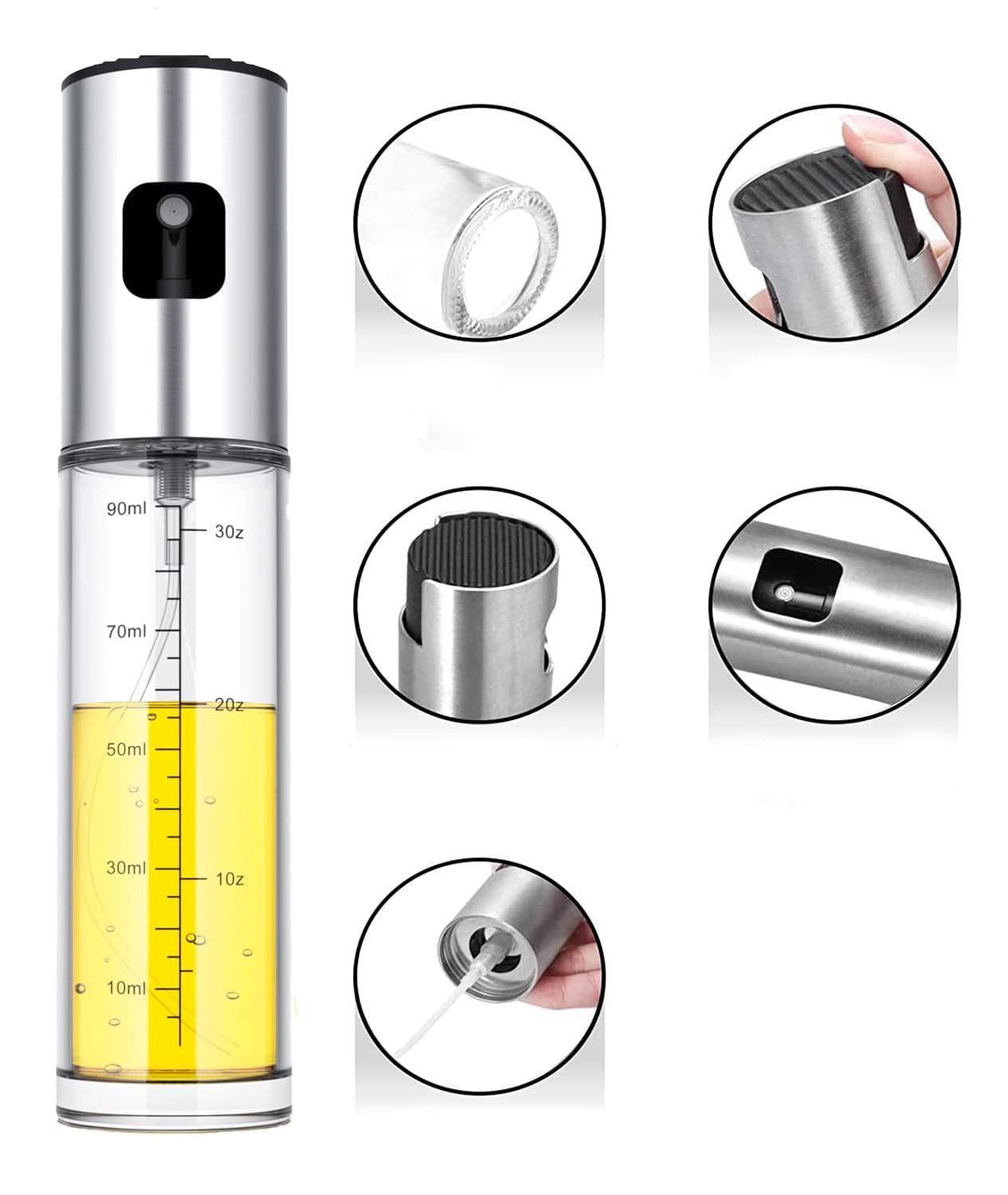 NIKKIER Pulverizador de aceite para cocinar, paquete de 2 pulverizadores de aceite de oliva de 100 ml, pulverizador de aceite para freidora de aire, ensalada, barbacoa, asar