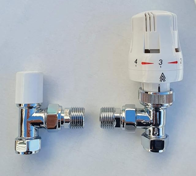 Greened House Trieste Angled White Thermostatic Radiator Valve Bi-Directional/Towel Rail Valve 1/2" / 15mm Designer radiator valve
