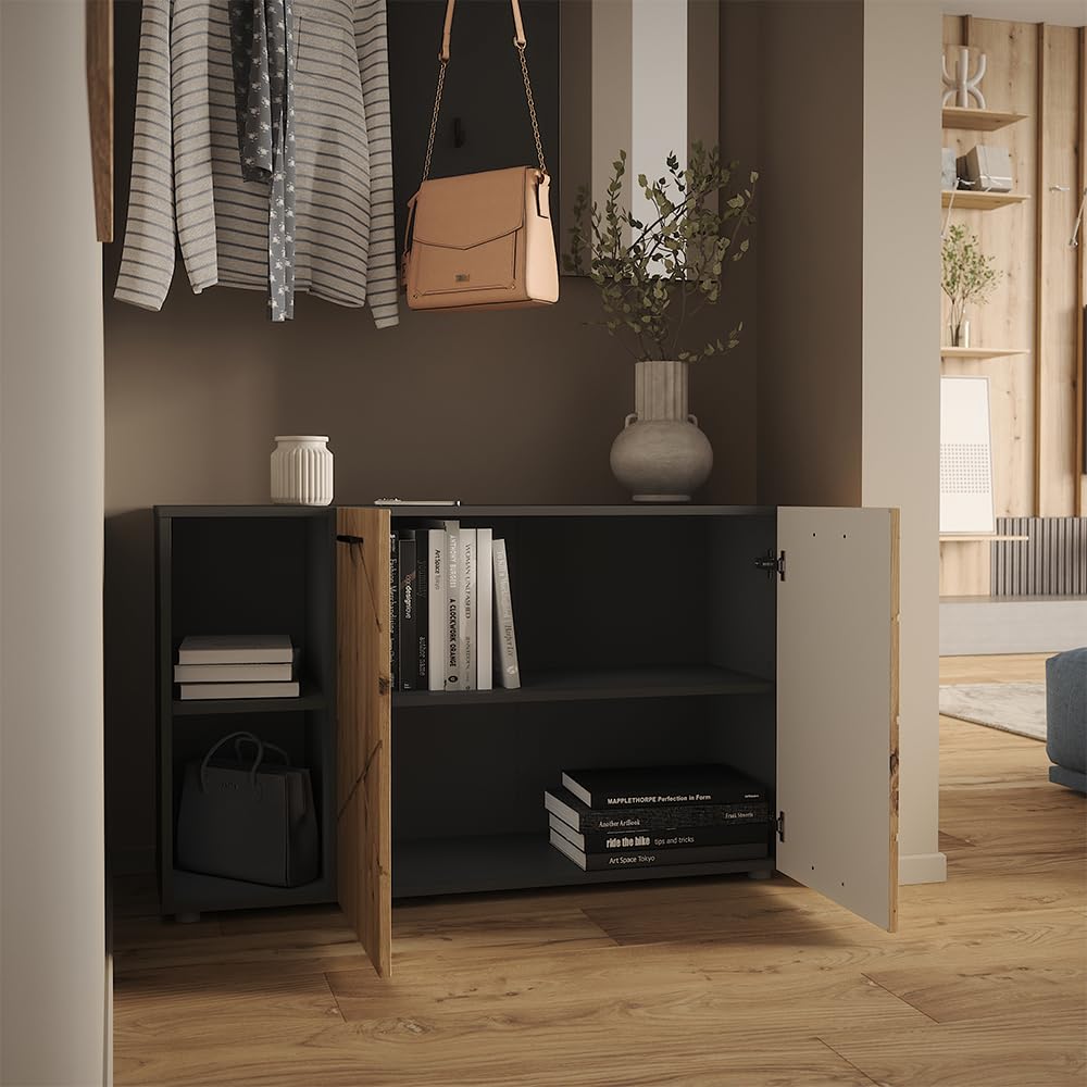 Vicco Szafka na buty "Irma", Antracyt/Artisan, 106 x 63 cm | z 2 drzwiami, convient pour le rangement et l’organisation dans l’entrée