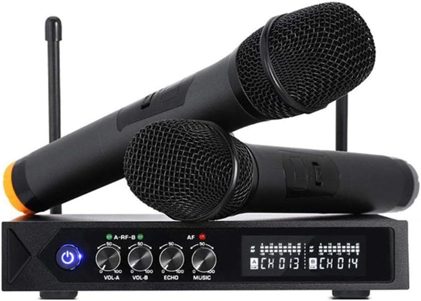 Qiandeng Karaoke Wireless Microphone System Bluetooth Mic, UHF Cordless Microphone Dual Channel Handheld Microphones Professional with LCD Display for Family Party, Church, Meeting, Singing