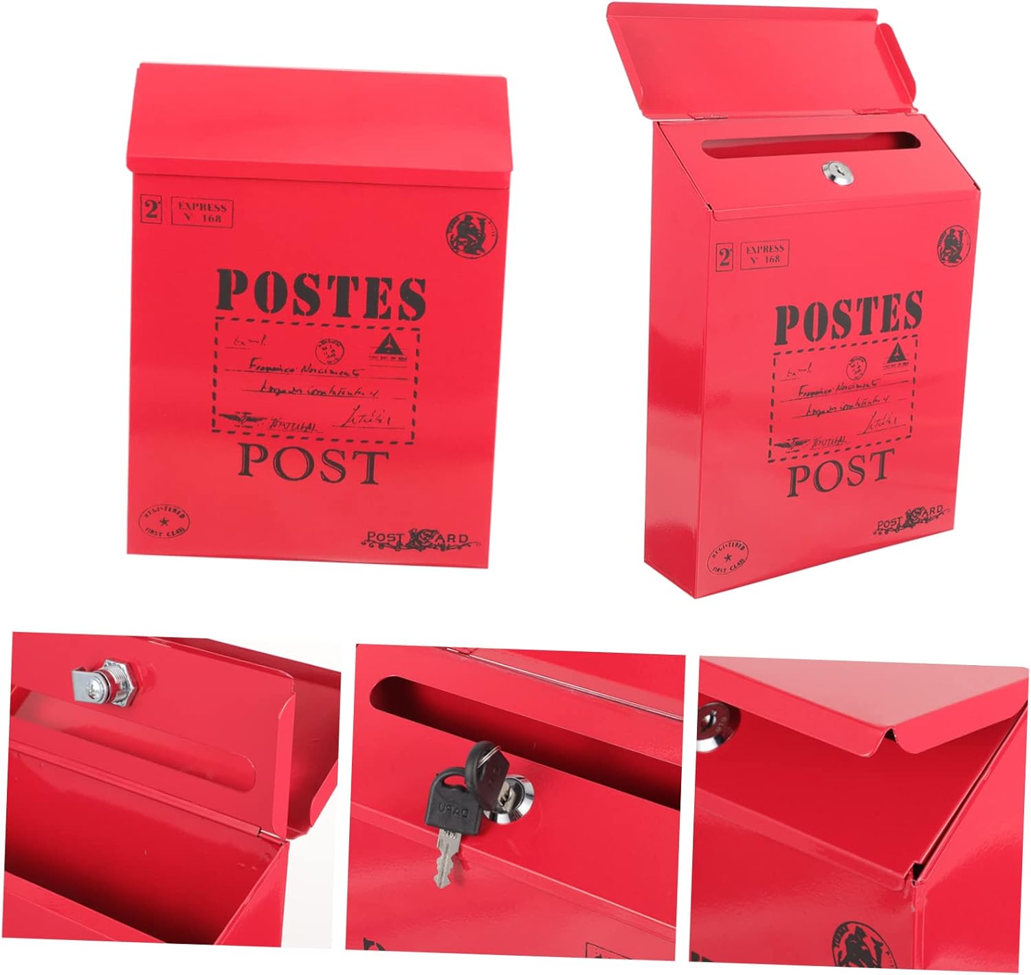 Veemoon Retro Style Iron Mailbox Wall Mount Secure Locking Post Box Vintage Decor Suggestion Box