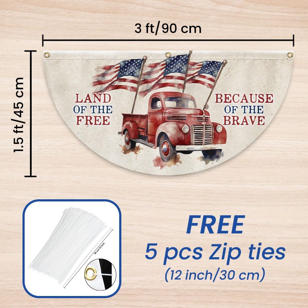 American Flag Land Of The Free Because Of The Brave 4th Of July Non-Pleated Fan Flag TQN2829FL, 1.5x3 ft, 2 Pack Suitable for Outdoor and Indoor