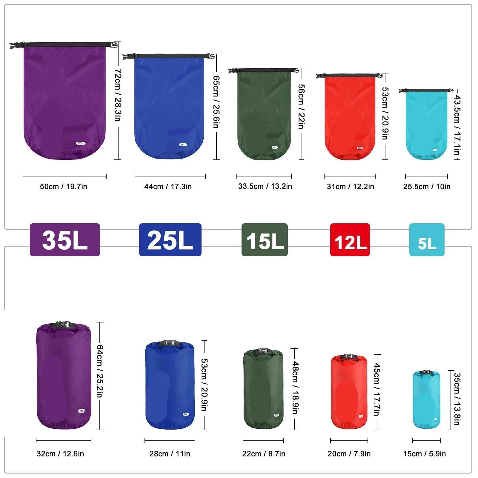 Trockensäcke Für Boote Wasserdichter Trockensack- 5er-Pack wasserdichte Trockentaschen, Säcke, leichte Aufbewahrungs-Trockentaschen for Outdoor-Camping, Bootfahren, Wandern, Rafting