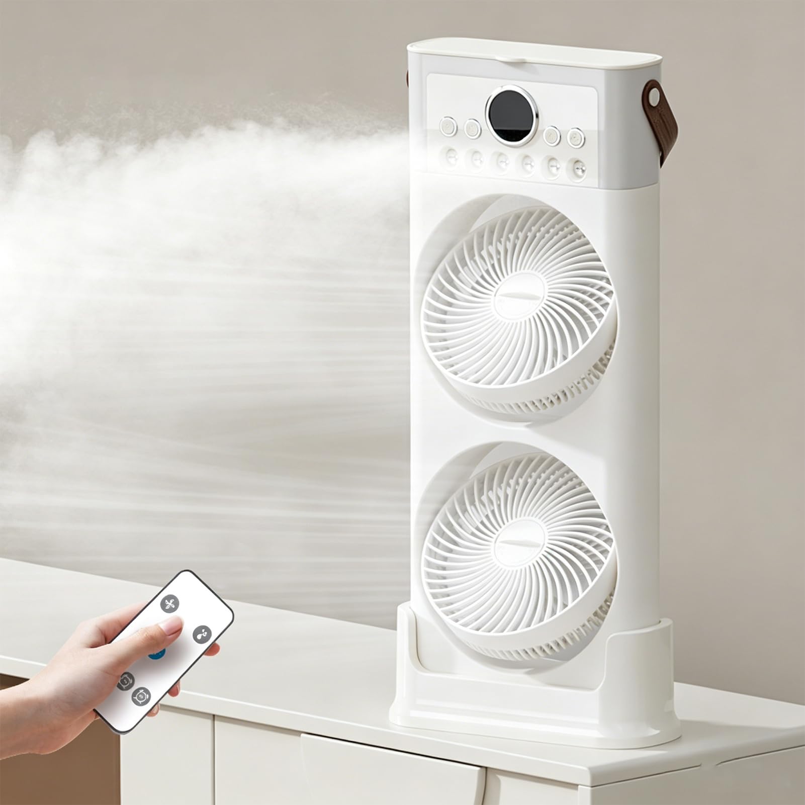 Ventilateur Brumisateur Portable Rechargeable USB 3600mah, Ventilateur USB Double Tête Portable Rotation à 360 Degrés Avec 4 Vitesses Silencieux Pour Maison, Extérieur, Bureau (White, Desk)