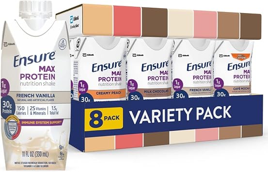 Ensure Max Protein Nutrition Shakes, Variety Pack, With 30g of Protein, 1g of Sugar & Max Protein Nutrition Shake Liquid, with 30g of Protein, 1g of Sugar, High Protein Shake