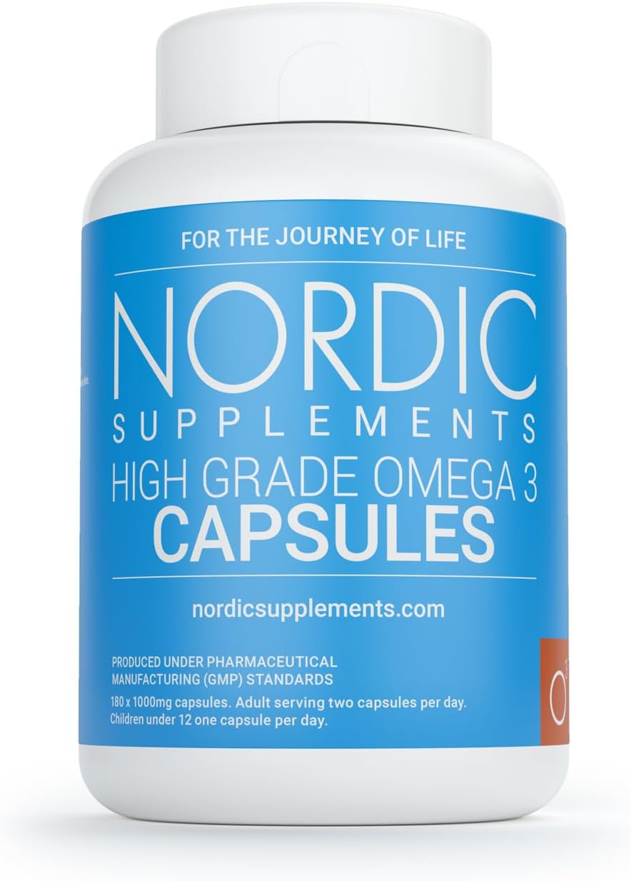 Nordic Supplements High Strength Pharmaceutical Grade Omega 3 Fish Oil 1000mg Capsules – Pot of 180 Capsules