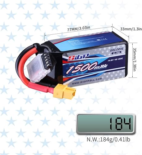 Miniatura 4 de 4S Lipo Batería 14.8V 1500mAh 120C Soft Pack con XT60 Plug para RC FPV Drone Helicóptero Avión Quadcopter 2 Paquetes