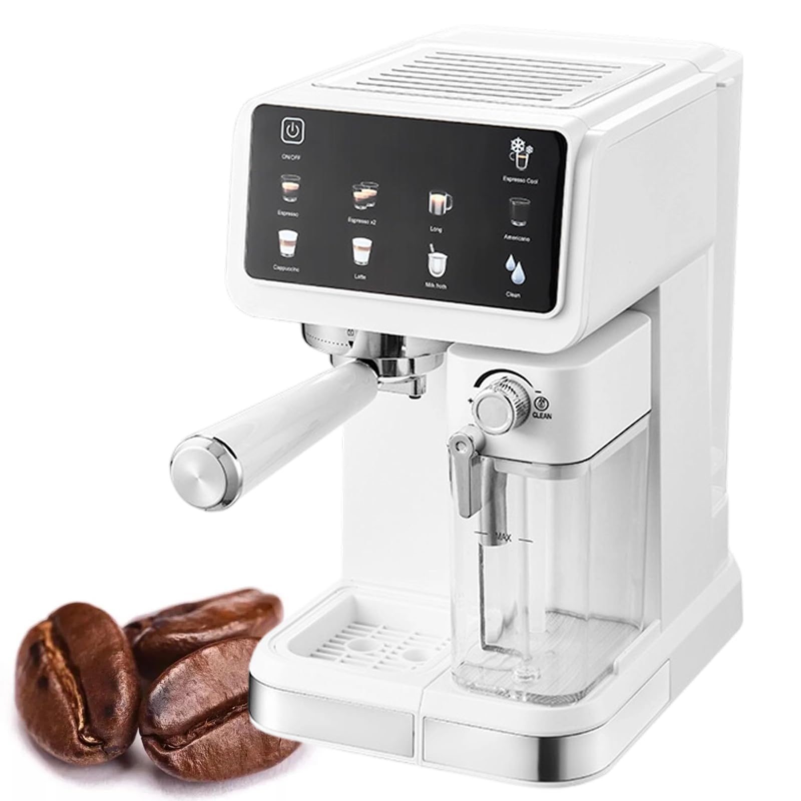 Ekspres Do Kawy, 1350 W, 20 BaróW, Coldbrew, Ekran Dotykowy, Zbiornik Na Wodę 1,5 L, 500 Ml Mleko, Stal Ciemna, Podgrzewacze, PodwóJne Ramię White