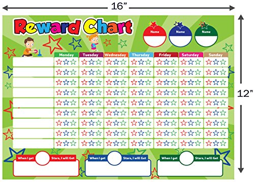 Daskid Magnetic Reward Chart Set W/20 Chores, 240 Stars & 4 Color Dry Erase Markers, 16" X 12" #TOP5