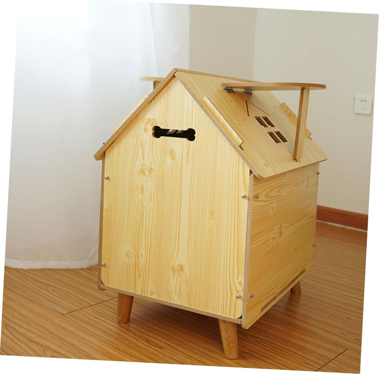 VICASKY Wooden Dog House Outdoor Kennel Medium Size Pet Nest with Protective Fence Indoor and Outdoor Dog Sleeping Shelter