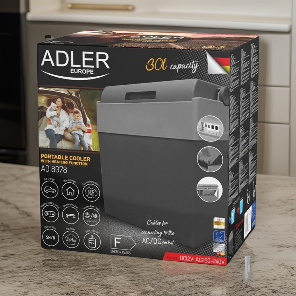 Adler AD 8078 - Frigorifero elettrico portatile, 28 litri, 12 V e 220-240 V, per auto, funzione di mantenimento del calore e di mantenimento del calor