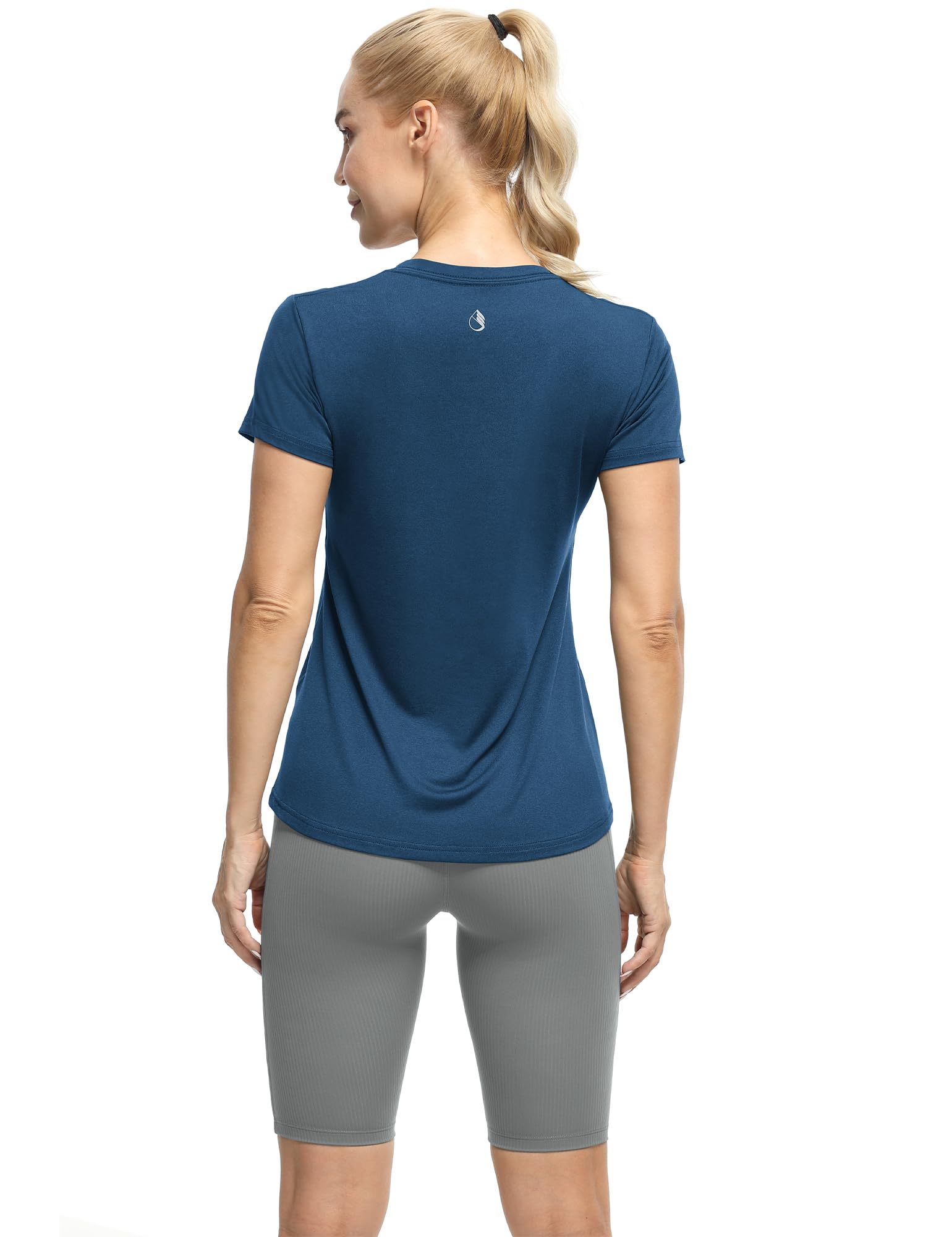 icyzone Damen Sport T-Shirt Kurzarm V-Ausschnitt Laufshirt Atmungsaktive Fitness Gym Funktions Shirt