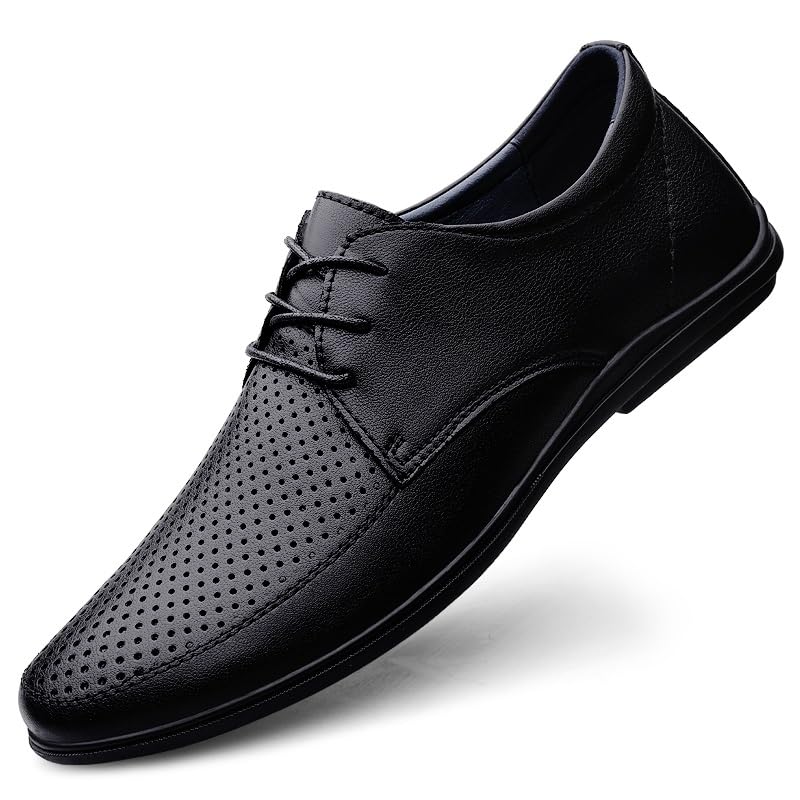 Dress Shoes for Men Lace Up Round Toe Solid Color Derby Shoes Slip Resistant Block Heel Non Slip Anti-Slip Prom