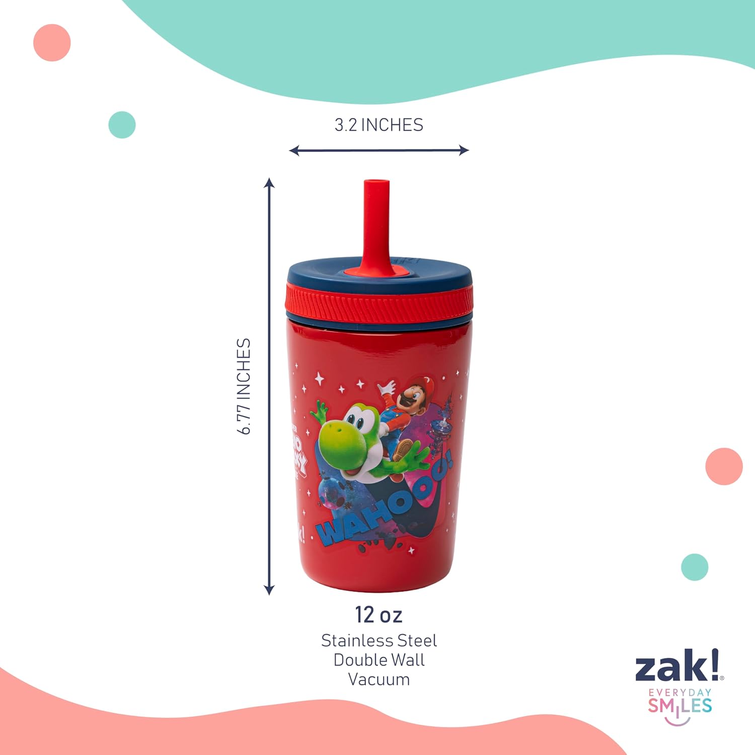Zak Designs Super Mario Kelso 12oz Leak-Proof Toddler Straw Cup