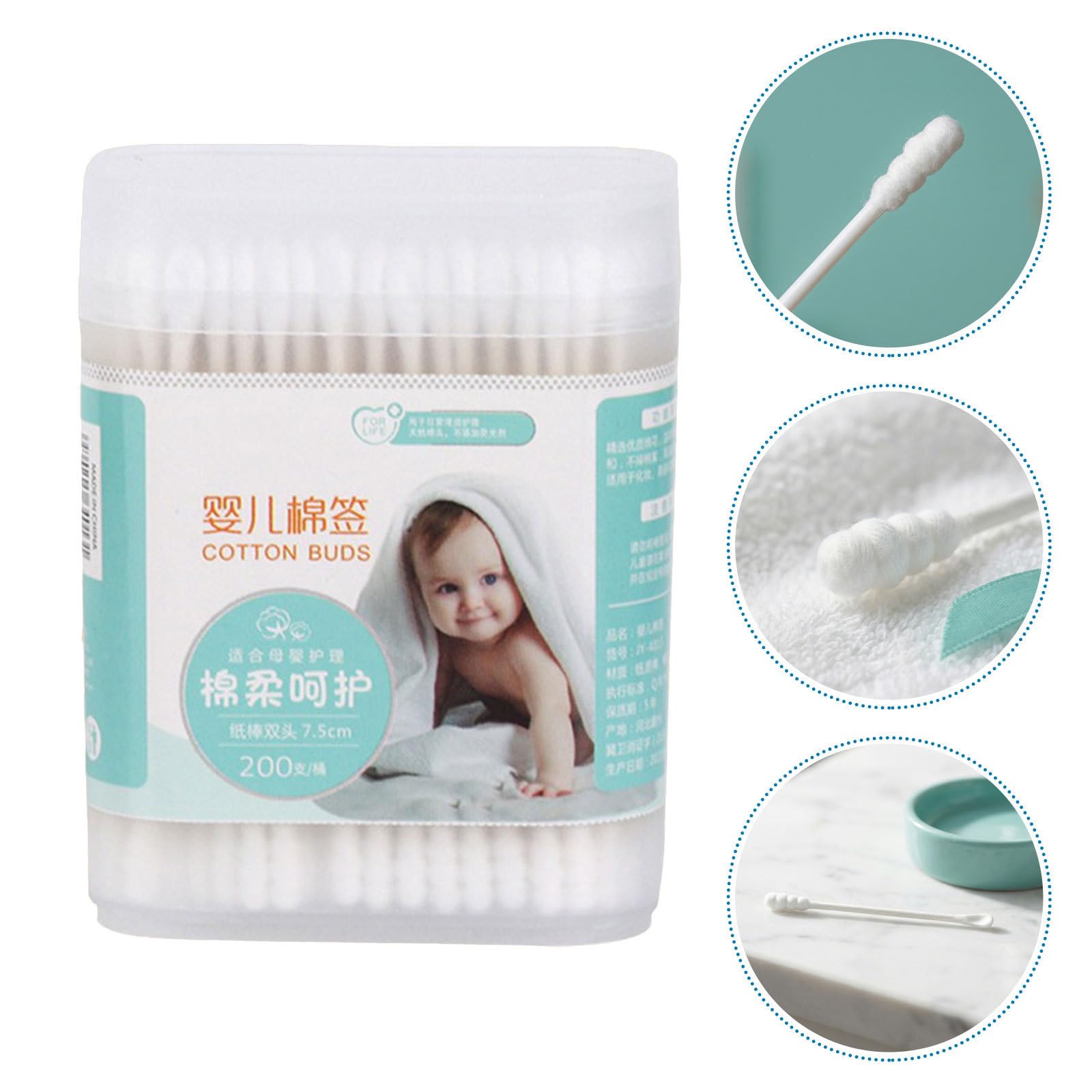 Cotons-tiges bébé en coton 200 pièces double embout avec embout spirale et spatule ferme - nettoyage nez et oreilles pour enfants - usage en déplacement