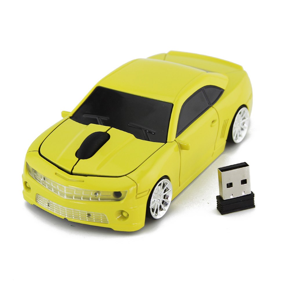 Ai5G Mice for Chevrolet Camaro Bumblebee Car Mouse Wireless Sport Car Shape Mouse Laptop Desktop Computer Mouse Optical with 2.4GHz Nano USB LED Headlight (Yellow)