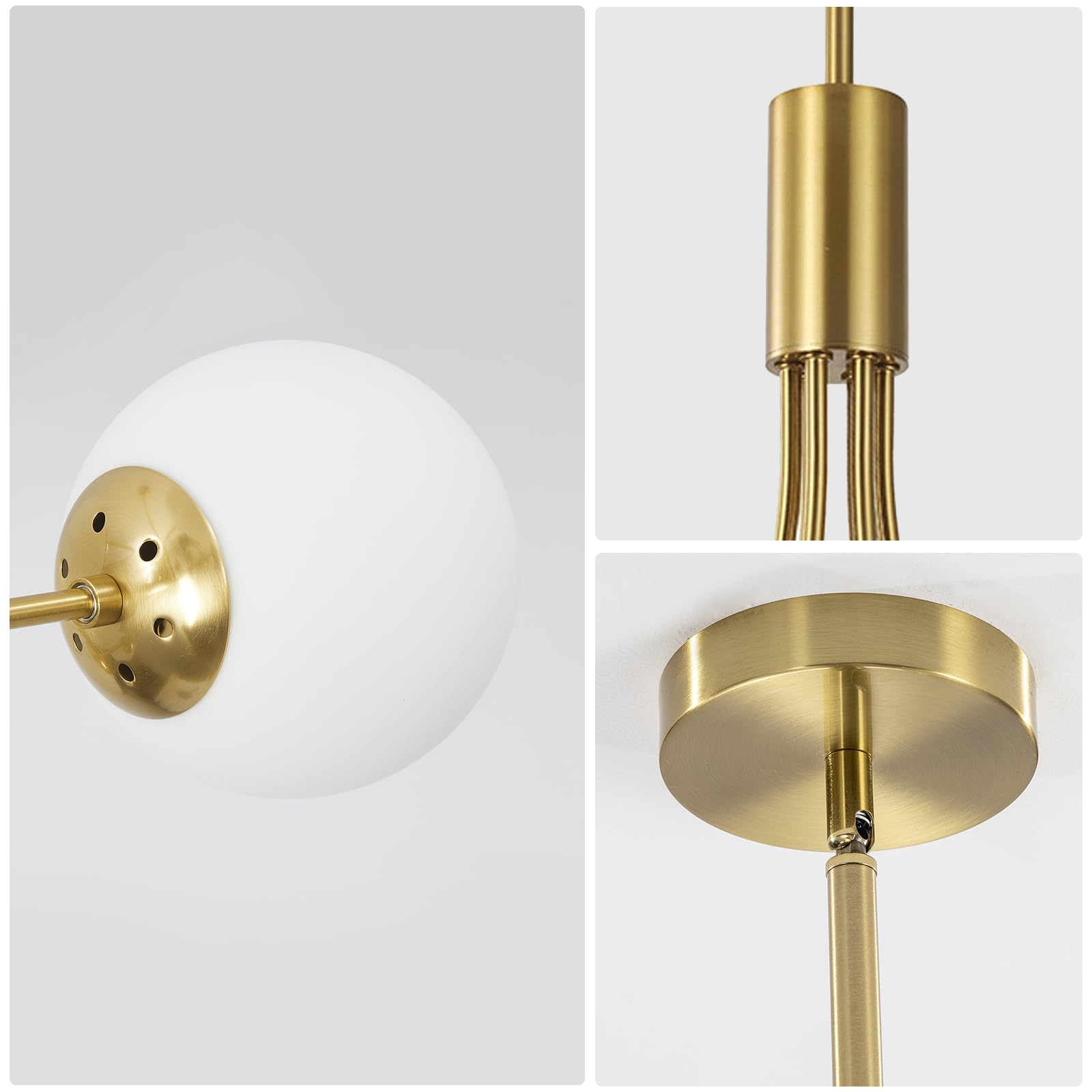 KCO Lighting Lampadario Sputnik Moderno 6 luci,Lampadario Oro Con Sfere Bianche per Sala da Pranzo, Isola Cucina, Soggiorno,Camera da Letto