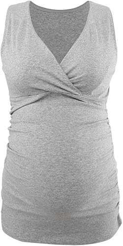 Miniatura 4 de Camiseta para lactancia materna ZUMIY, camisa para lactancia para embarazada, camiseta de tirantes Postparto de Doble Capa, cuello en V de algodón