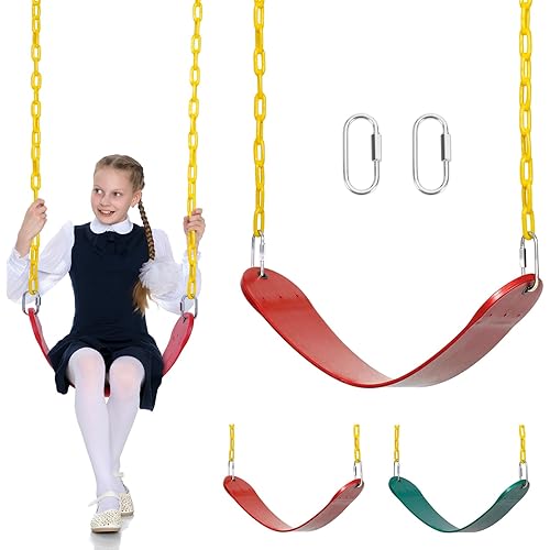 Homlife Heavy Duty Swing Seat Red Color with 68” Chain,Swing for Outdoor Swing Set,Support 550lb, Playground Swing Set Accessories Replacement with Snap Hooks(Red)