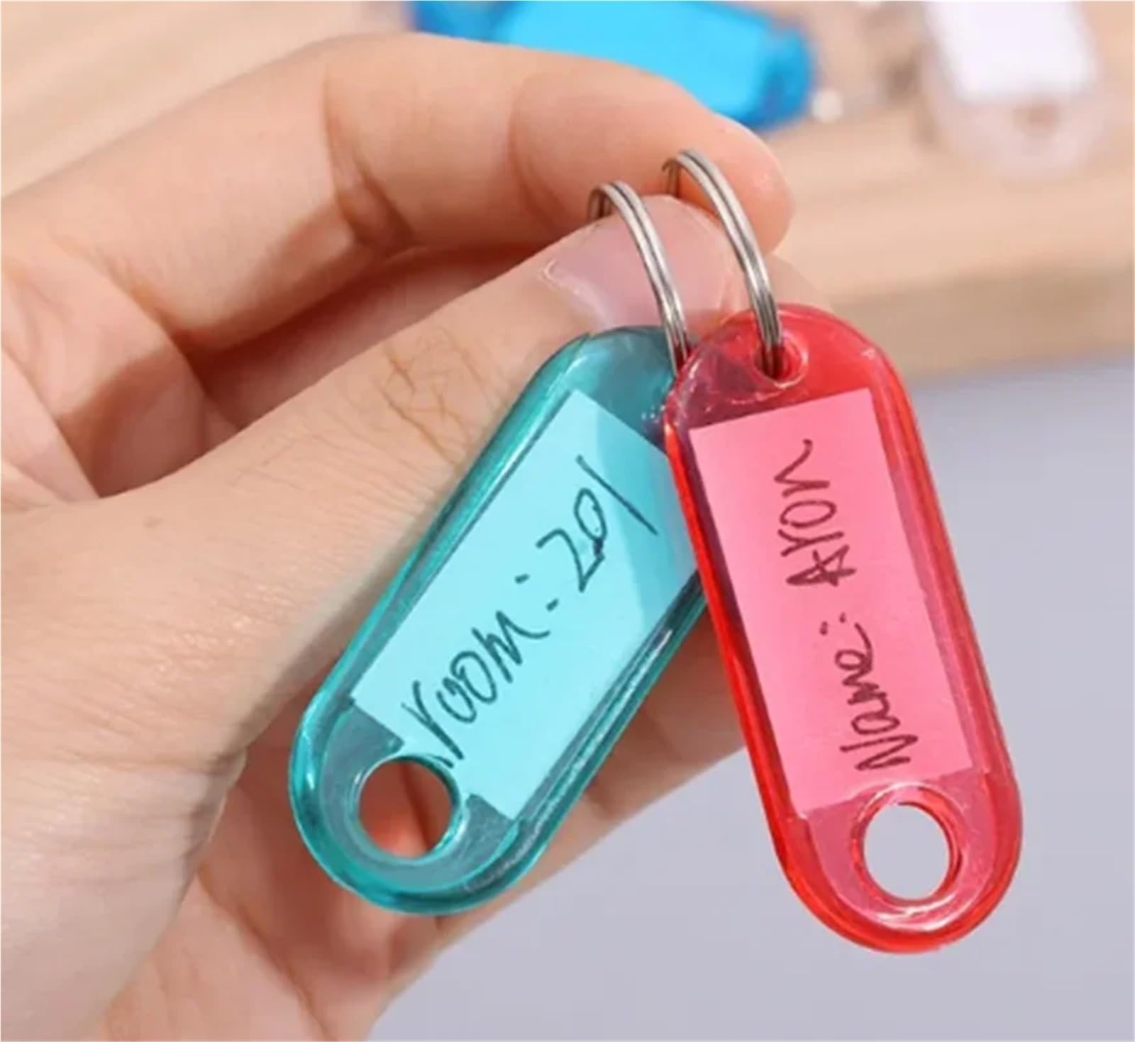 Plastikowe i metalowe dwustronne breloki do kluczy | Wielokolorowe 300 sztuk zawieszek do identyfikacji bagażu i kluczy(Green)