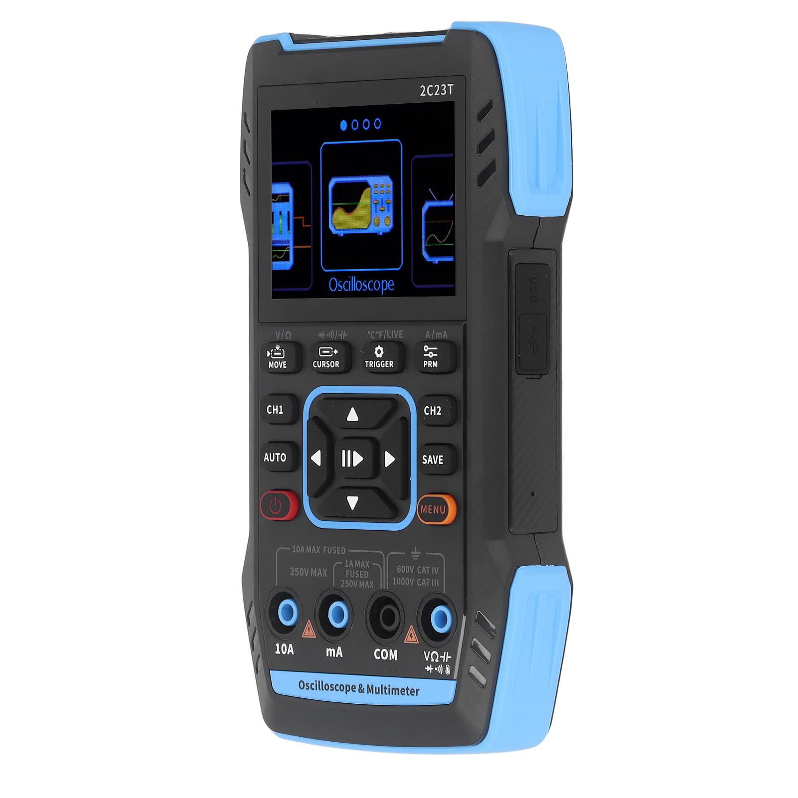 Jiawu Multímetro de Osciloscopio, 2,8 Pulgadas HD LCD de Doble Canal 50M Muestreo 3000mAh Batería Osciloscopio Digital Portátil, Portátil con Sonda 10X para Pruebas de Campo