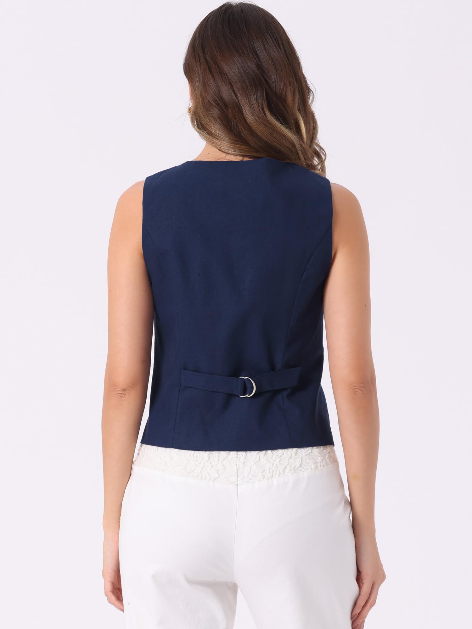 Allegra K Mujer Chaleco Chaleco Moda Sin Mangas Botón Abajo Cuello En V Crop Top Chaleco De Estival