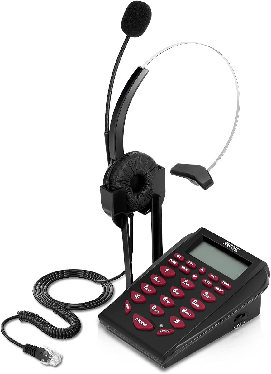 Teléfono con cable con auriculares y teclado | para oficina de centro de llamadas a domicilio - Cancelación de ruido