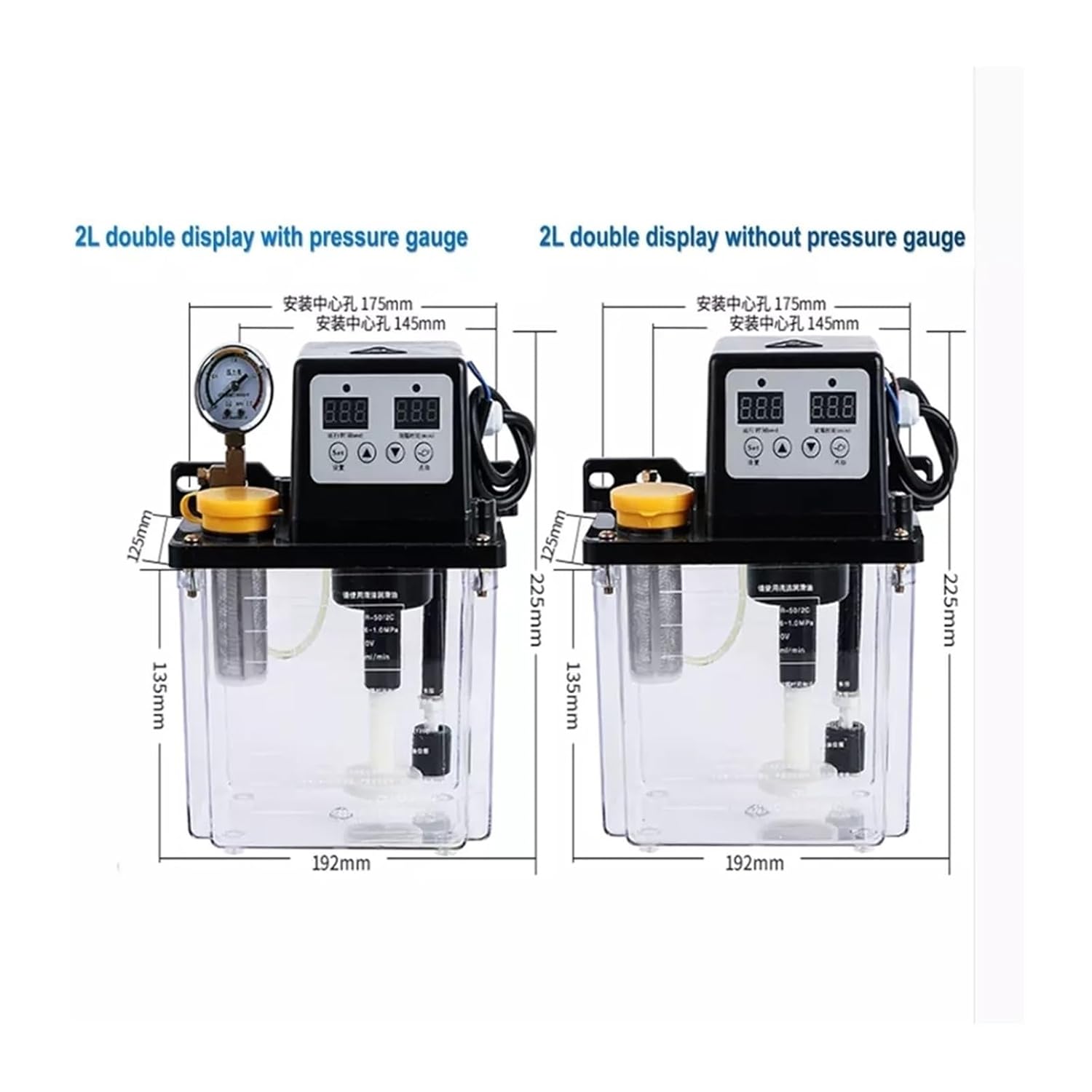 electromagnetic lubricating Pump 0.5/1/2 220V CNC Liters Lubricant Pump Automatic Lubricating Oil Injector Electromagnetic Lubrication Lubricator(1LNoPressure Gauge)