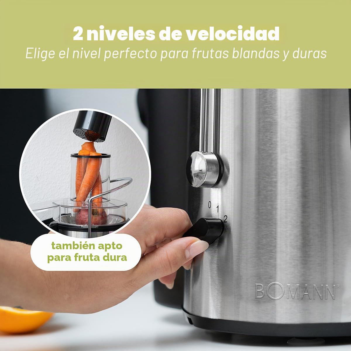 BOMANN AE1917CB - Exprimidor profesional - 1000 Watts - Capacidad del depósito: 2 Litros - Chimenea de llenado extra grande - Negro/Plata