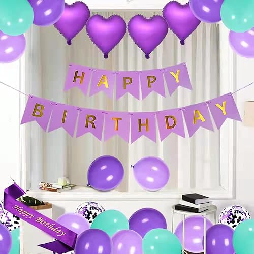 Miniatura 3 de Púrpura 22 cumpleaños fiesta decoraciones suministros púrpura tema feliz cumpleaños faja 40 pulgadas hoja globos número 22 púrpura cortinas corazón