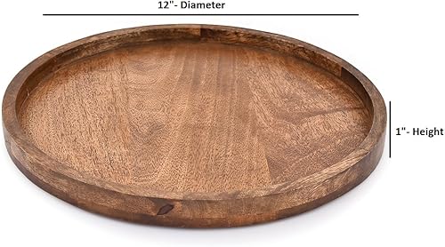 Miniatura 6 de EDHAS Bandeja decorativa redonda de madera para centros de mesa de café, decoración moderna del hogar de granja (12 x 12 x 1 pulgadas)