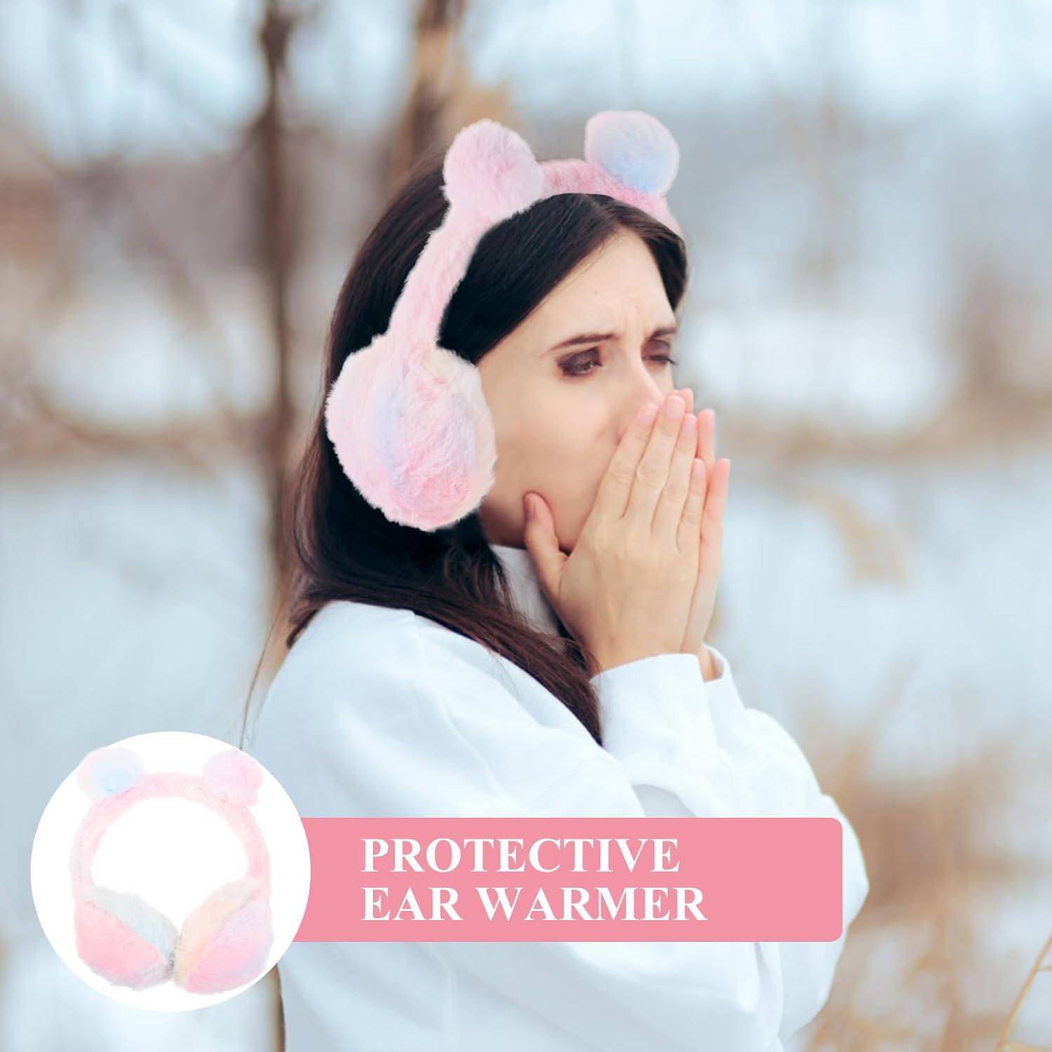 VALICLUD Gradient Color Pom Pom Ear Muffs Plush Windproof Warm Ear Covers for Women Winter Cozy Outdoor Accessories