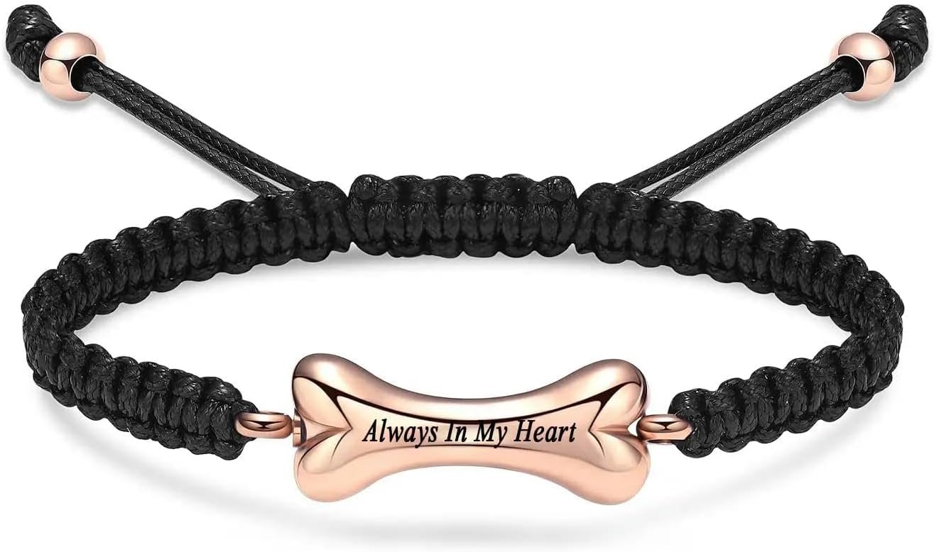 Pet Cremation Bracelet for Ashes Bone Shape Urn Jewelry Adjustable Bracelets Keepsake Dogs Memorial Ashes Holder for Women Men-Rose Gold