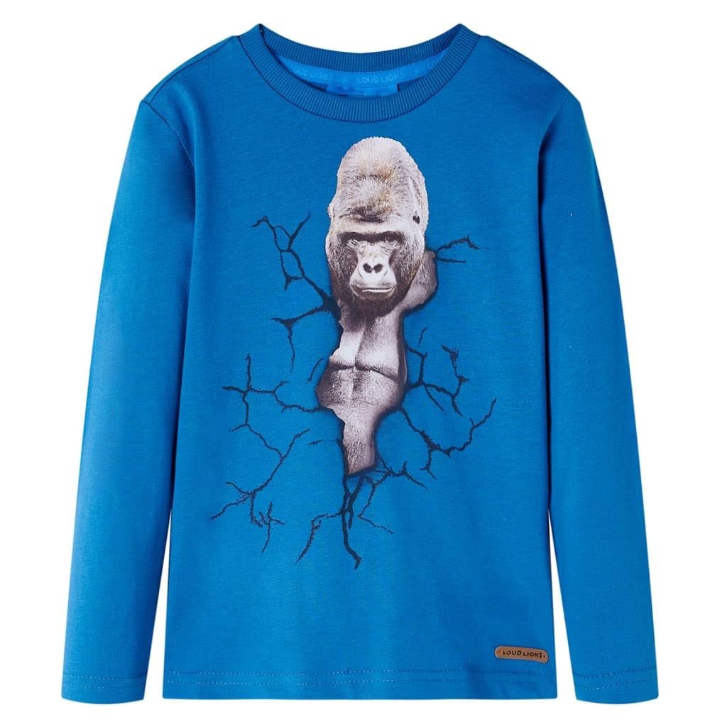 Maglietta a maniche lunghe per bambini, colore ocra scuro con stampa Gorilla, 100% cotone, girocollo, taglia per ragazzi e ragazze, per tutti i giorni, tempo libero, primavera, autunno