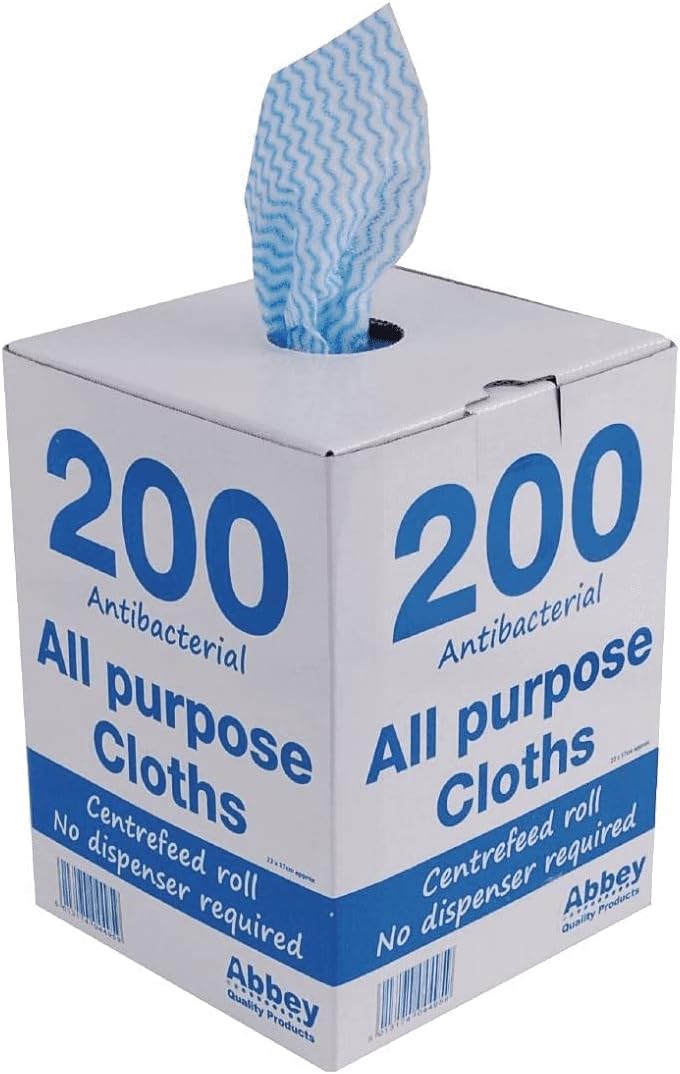 Abbey 200 All Purpose Cleaning Cloths in Portable Box Dispenser – Semi Disposable Cleaning Cloths to Clean Surfaces, Bathroom, Windows, Dishes – Kitchen Cloths 37x22cm –J Cloths Blue