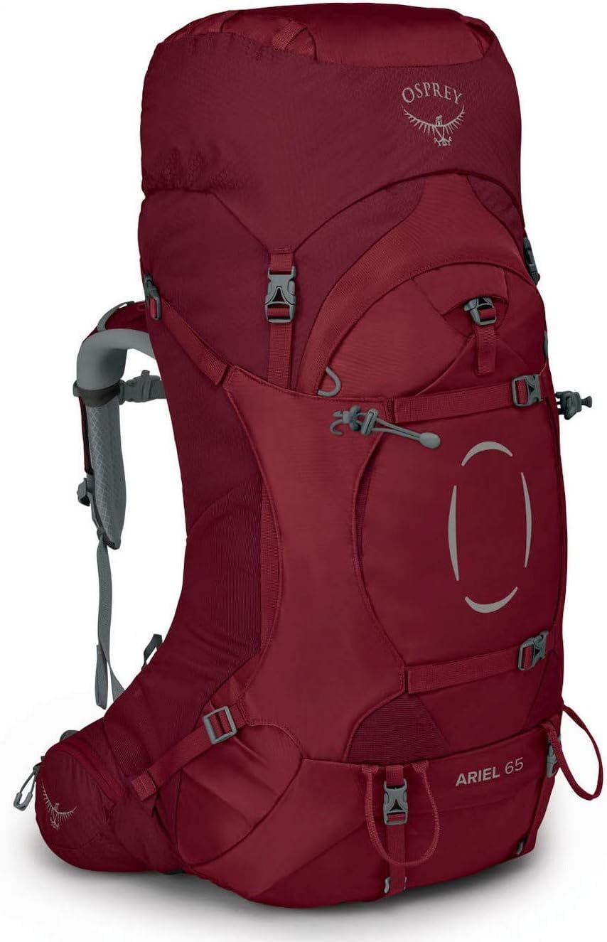 Osprey Ariel 65L Women's Backpacking Backpack, Claret Red, WM/L