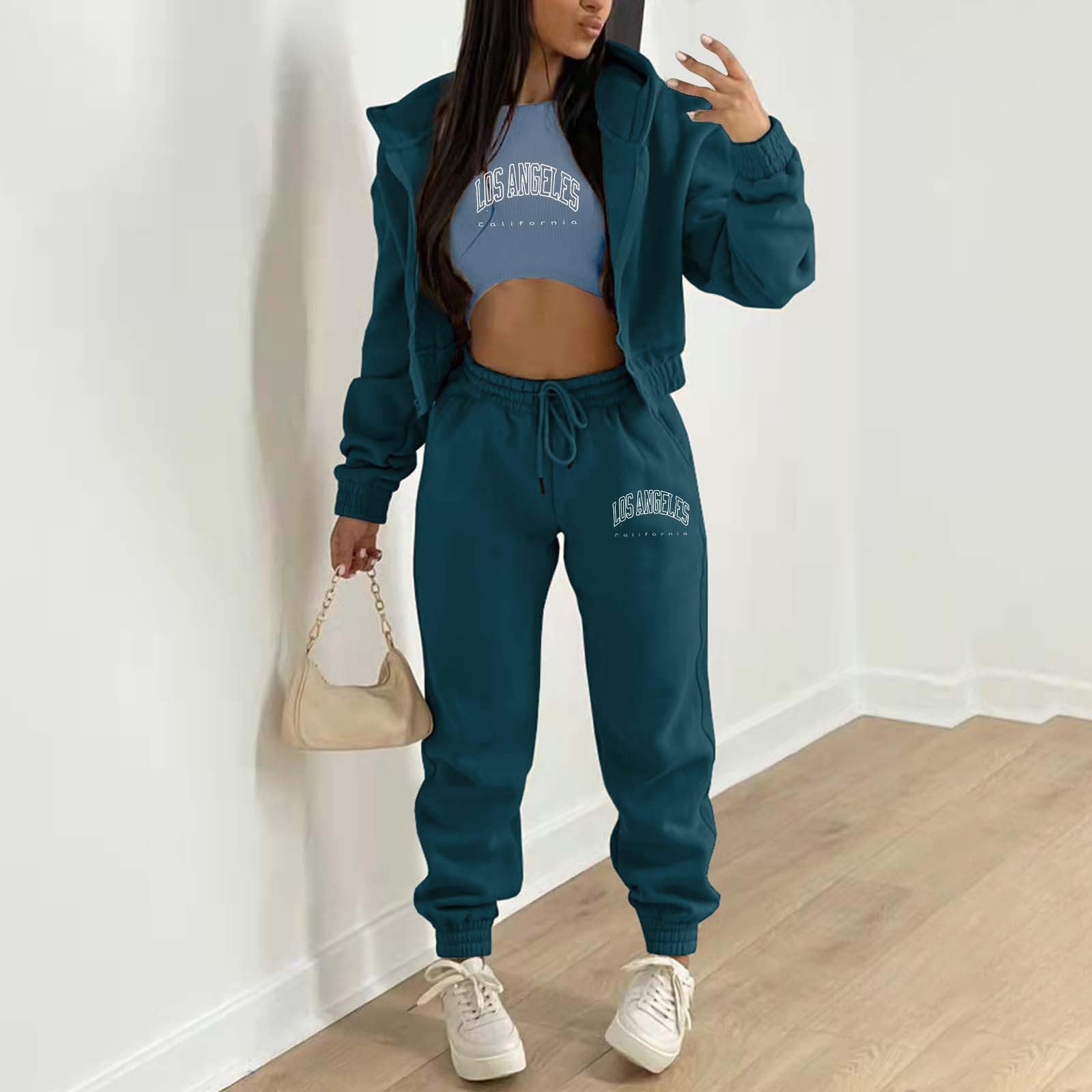 Jogginganzug Damen - Baumwolle Zweiteiler Trainingsanzug Rundhalsausschnitt Einfarbig Damen Jogginganzüge Lässig Tracksuit Mit Tasche Gym Freizeitanzug Casual Solide Sweatershirt Pullover