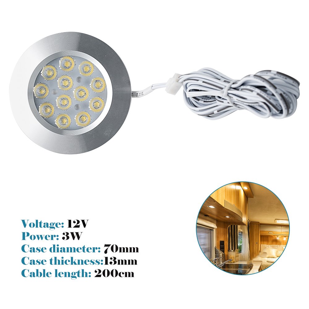 6 faretti interni da 12 V, 3 W, 12 LED, da incasso a soffitto, 6000 K, luce bianca da incasso con cavo per camper, camper, camper, camper, barca