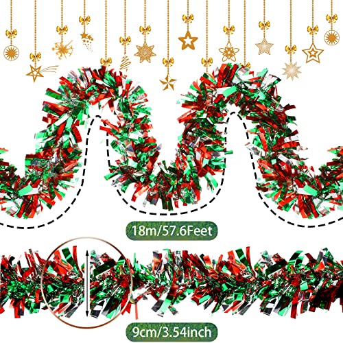 Dingion 57.6 Feet Christmas Tinsel Garland Tree Decorations Ornament Glitter Twist Metallic Streamer Hanging For Wedding Birthday(Silver, Red, Green) #TOP1