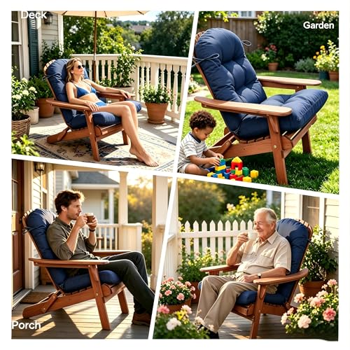 Image of QILLOWAY Outdoor High Back Chair Cushion for Adirondack, All Weather Rocking Chair Cushions Thick Padded Replacement for Patio Furniture Set of 2,Royal Blue