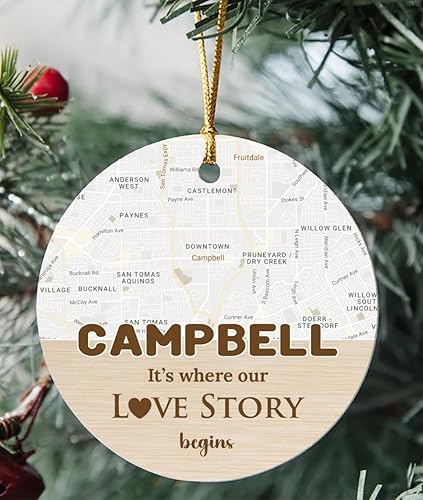 Miniatura 1 de 2023 Ornament Christmas Map City Campbell CA It's Where Our Love Story Begins for Couple Campbell Ornament 3 inch Circle Plastic
