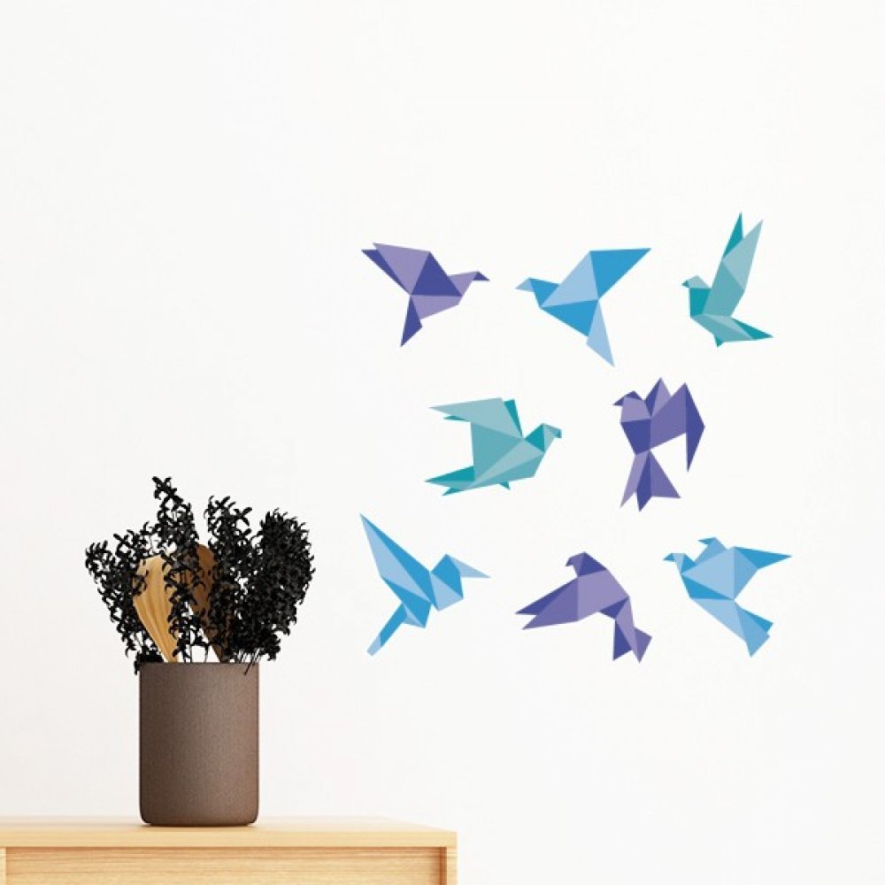 Autocollant mural pigeon origami coloré 40cm pour décoration de chambre DIY